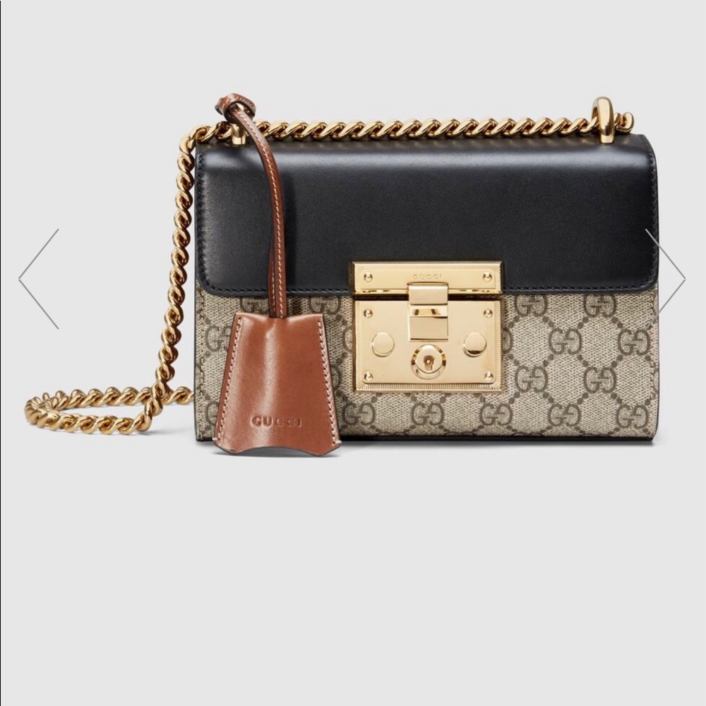 Gucci GG Supreme Canvas Shoulder Bag with Black Leather & Brown Accents